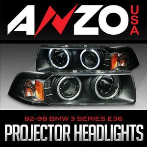 ANZO Projector Headlights with Halo Black G2: 1992-1998 BMW 3 Series E36