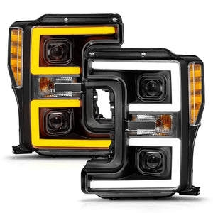 ANZO 17-19 Ford F-250/350/450 SD (w/o Factory LED) LED Proj Headlights w/Light Bar Switchback Blk