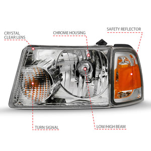 ANZO 2001-2011 Ford Ranger Crystal Headlight Chrome w/Corner Lights (OE Replacement)