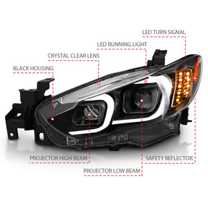 ANZO 2014-2015 Mazda 6 Projector Headlights w/ Plank Style Design Black