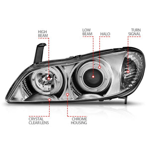 ANZO 2000-2004 Infiniti I30 Projector Headlights w/ Halo Chrome