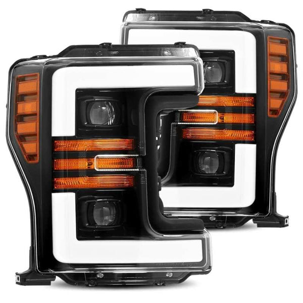 AlphaRex 17-19 Ford Super Duty PRO-Series Halogen Projector Headlights Jet Black