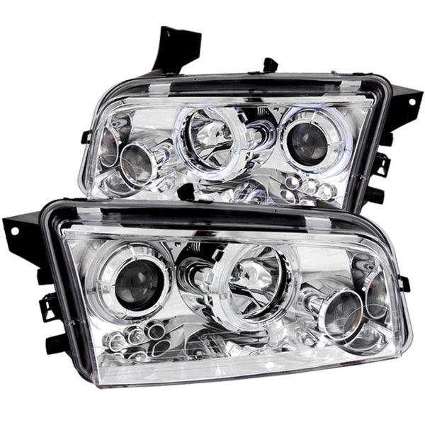 ANZO 2006-2010 Dodge Charger Projector Headlights w/ Halo Chrome