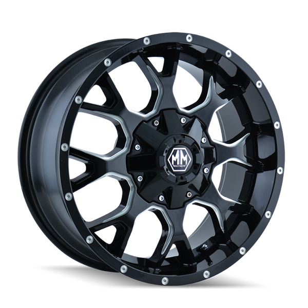 Mayhem 8015 Warrior 20x9 / 8x165.1 BP / 0mm Offset / 130.8mm Hub Black w/ Milled Spokes Wheel