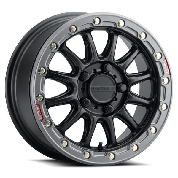 Raceline A14BG Alpha 15x7in/5x114.3 BP/25mm Offset/68mm Bore - Black & Gunmetal Ring Beadlock Wheel