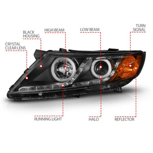 ANZO 2011-2013 Kia Optima Projector Headlights w/ Halo Black (CCFL)