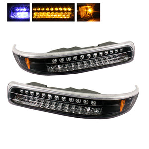 Xtune Chevy Silverado 99-02 LED Amber Bumper Lights Black CBL-CS99-LED-BK