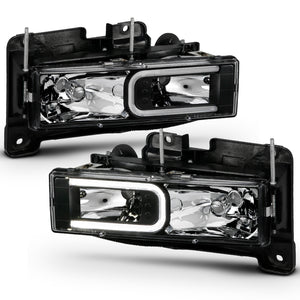 ANZO 1999-2000 Cadillac Escalade Crystal Headlights Light Bar Black Housing (Pair)