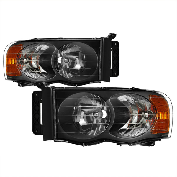 Xtune Dodge Ram 1500 02-05 Amber Crystal Headlights Black HD-JH-DR02-AM-BK