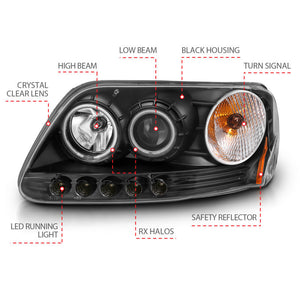 ANZO 1997-2003 Ford F-150 Projector Headlights w/ Halo Black (CCFL)