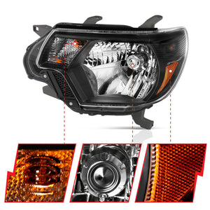 ANZO 2012-2015 Toyota Tacoma Crystal Headlights Black