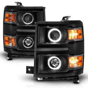 ANZO 14-15 Chevrolet Silverado 1500 Projector Headlights w/ Halo Black Housing w/ Black Trim