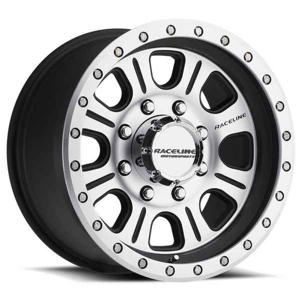 Raceline 928M Monster 17x9in / 5x127 BP / -12mm Offset / 83.82mm Bore - Black & Machined Wheel