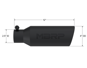 MBRP Universal Tip 4in O.D. Angled Rolled End 2.5in inlet 12in length Black