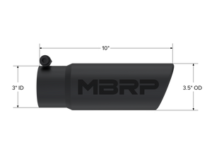 MBRP Universal Tip 3-1/2in O.D. Angled Rolled End - 3in ID Inlet 10in Length - Black