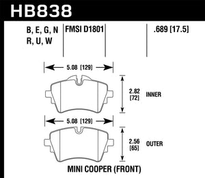 Hawk 14-17 Mini Cooper S HPS 5.0 Front Brake Pads