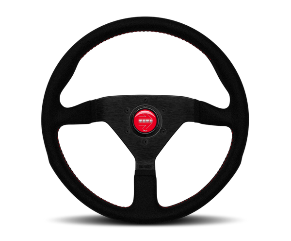 Momo Montecarlo Alcantara Steering Wheel 350 mm - Black/Red Stitch/Black Spokes