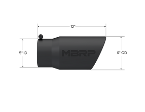 MBRP Universal Tip 6in O.D. Angled Rolled End 5 inlet 12 length - Black Finish