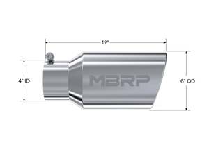 MBRP Universal Tip 6 O.D. Angled Rolled End 4 inlet 12 length