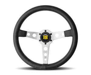 Momo Prototipo Steering Wheel 350 mm - Black Leather/White Stitch/Brshd Spokes