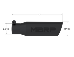 MBRP Universal Tip 3in O.D. Angled Rolled End 2 inlet 12 length - Black Finish