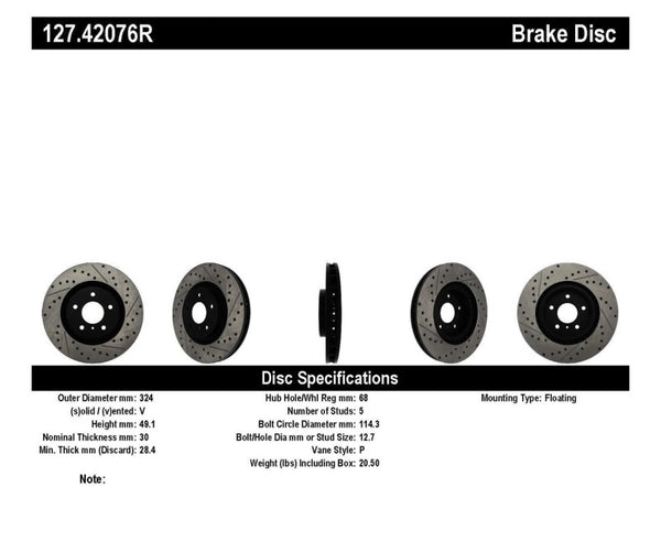 StopTech Slotted & Drilled Sport Brake Rotor