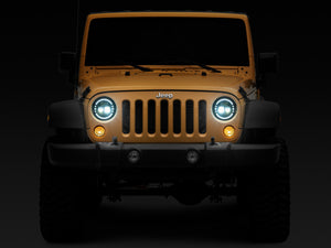 Raxiom 97-18 Jeep Wrangler TJ/JK Axial 7-Inch LED Headlights w/ DRL- Black Housing (Clear Lens)