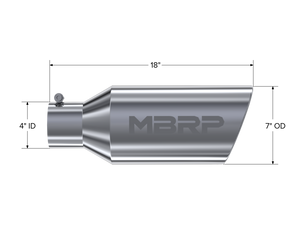 MBRP Universal Tip 7inch O.D. Rolled End 4inch inlet 18inch length - T304 (SINGLE TIP)