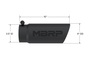 MBRP Universal Tip 4 O.D. Angled Rolled End 3.5 inlet 10 length- Black Finish