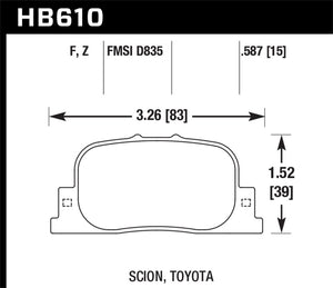 Hawk 05-09 Scion tC / 00-01 Lexus ES300 HPS Street Rear Brake Pads