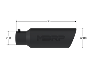 MBRP Universal Tip 6in OD Rolled End 4in Inlet 18in L Black Coated Exhaust Tip