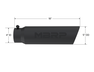 MBRP Universal 5in OD Angled Rolled End 4in Inlet 18in Lgth Black Finish Exhaust Tip