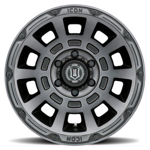 ICON Thrust 17x8.5 6x5.5 0mm Offset 4.75in BS 106.1mm Bore Smoked Satin Black Wheel