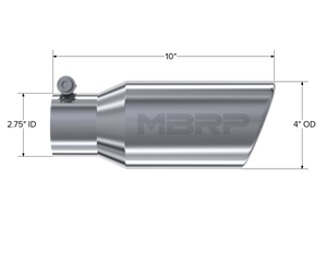 MBRP Universal Tip 4in OD 2.75in Inlet 10in Length Angled Rolled End T304