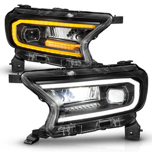 ANZO 19-23 Ford Ranger Full LED Projector Headlights w/ Initiation & Sequential - Black