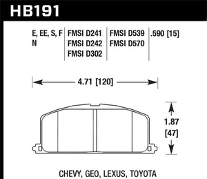 Hawk 87 Toyota Corolla FX16 / All Toyota MR2 HPS Street Front Brake Pads ( FMSI p/n D242 MUST CALL)