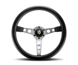 Momo Prototipo Steering Wheel 350 mm - Black Leather/Wht Stitch/Brshd Spokes