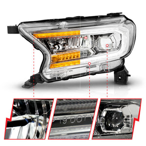 ANZO 19-23 Ford Ranger Full LED Projector Headlights w/ Initiation & Sequential - Chrome