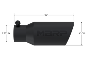 MBRP Universal Angled Rolled End Tip 4in OD / 2-3/4in Inlet / 10in Length - Black