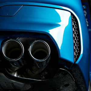 Close up of Acexxon Honeycomb Rear Reflector Inserts Gloss Black in a blue BMW