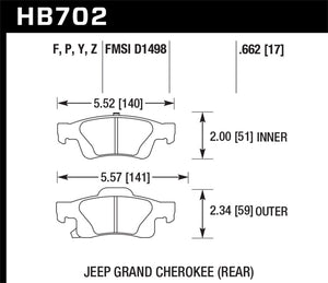 Hawk 11-12 Dodge Durango / 11-12 Jeep Grand Cherokee HPS Rear Street Brake Pads