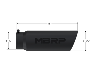 MBRP Universal Tip 6in OD Angled Rolled End 5in Inlet 18in Lgth Black Finish Exhaust