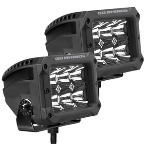 Go Rhino Xplor Bright Series Rectangle LED Spot Light Kit (Surface/Thread Stud Mnt) 4x3 - Blk (Pair)