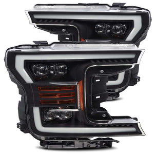 AlphaRex 18-19 Ford F-150 NOVA LED Proj Headlights Plank Style Matte Black w/Activ Light/Seq Signal