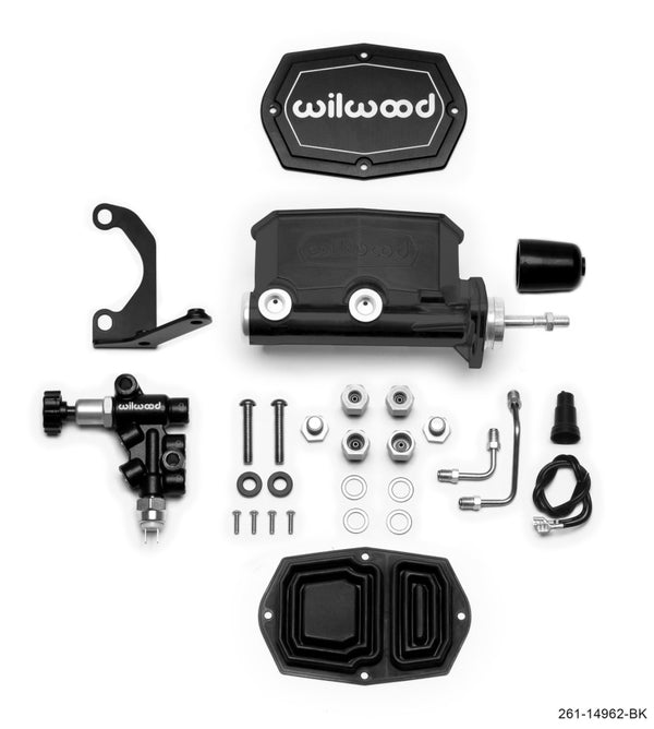 Wilwood Compact Tandem M/C - 15/16in Bore - w/Bracket and Valve (Pushrod) - Black