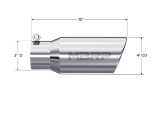 MBRP Universal Tip 4in OD 3in Inlet 10in Length Angled Rolled End T304