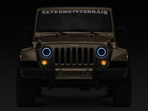 Raxiom 97-18 Jeep Wrangler TJ/JK Axial 7-Inch LED Headlights w/RGB Halo- Blk Hsng (Clear Lens)