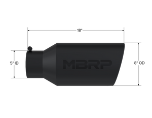 MBRP Universal Tip 8in OD Rolled End 5in Inlet 18in Length T304 - Black