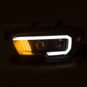 ANZO 2016-2017 Toyota Tacoma Projector Headlights w/ Plank Style Design Black/Amber w/ DRL