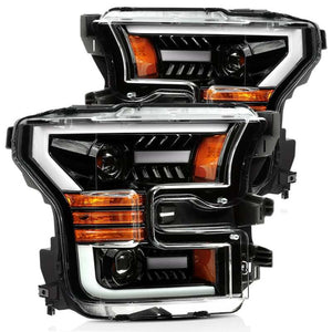 AlphaRex 15-17 Ford F150 PRO-Series Halogen Projector Headlights Jet Black